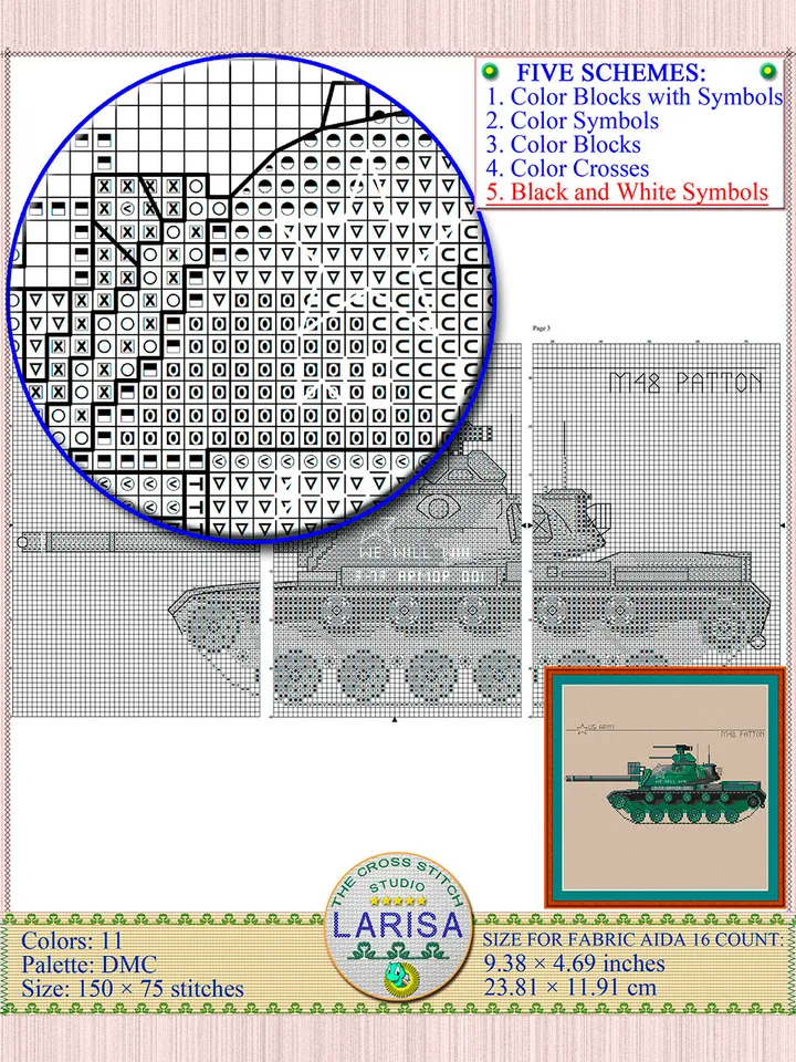 M48 Patton Cross Stitch Pattern | American Main Battle Tank M48 Patton