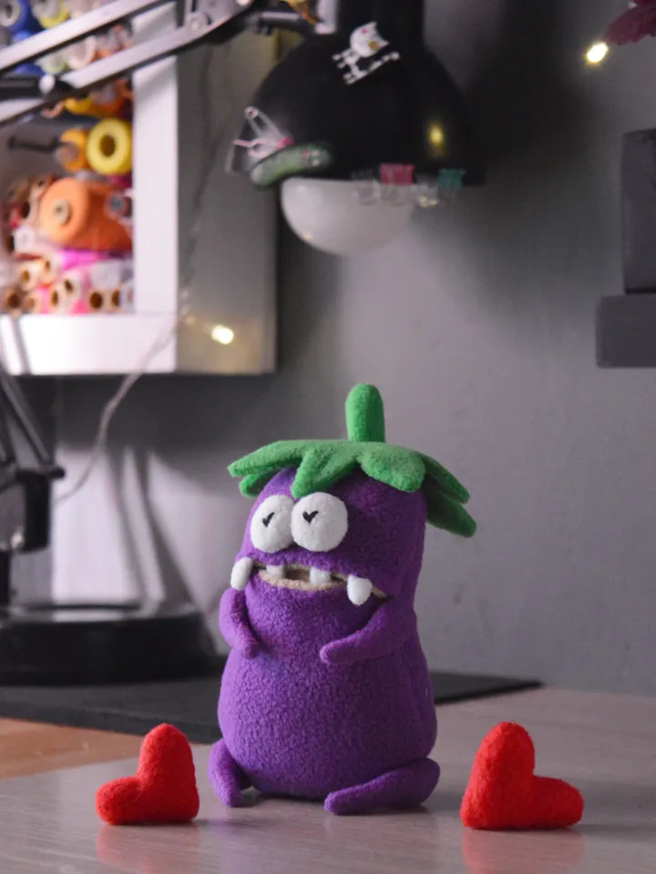 PDF plush sewing pattern β Fleece Eggplant Softie Toy DIY Guide
