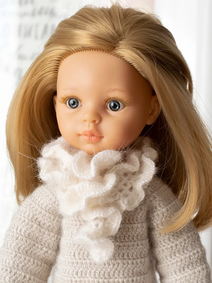 Openwork red crochet scarf for 13" dolls Paola Reina, Meadowdolls Dumplings, Siblies, Corolle, Little Darling, Minouche