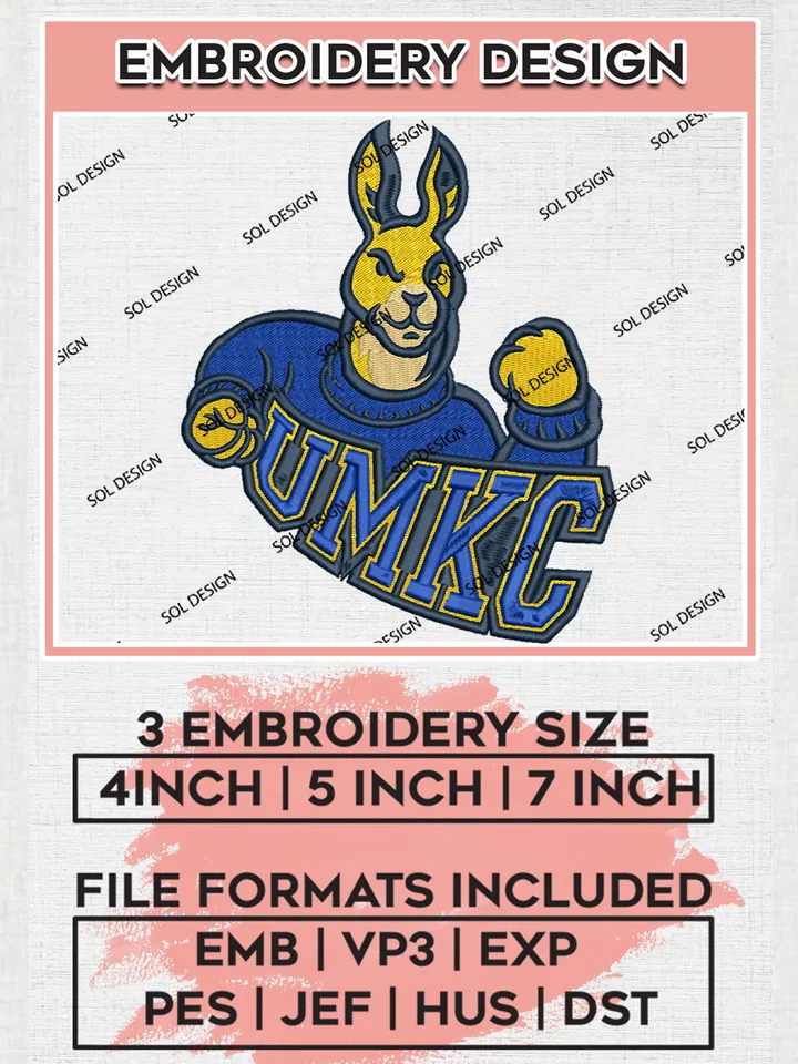 UMKC Roos Football Team Funny Head Mascot Logo Embroidery Design Files, NCAA Kansas City Roos Machine Embroidery, NCAA Teams, Game Day, 3 sizes, NCAA Machine embroidery designs, Digital Download