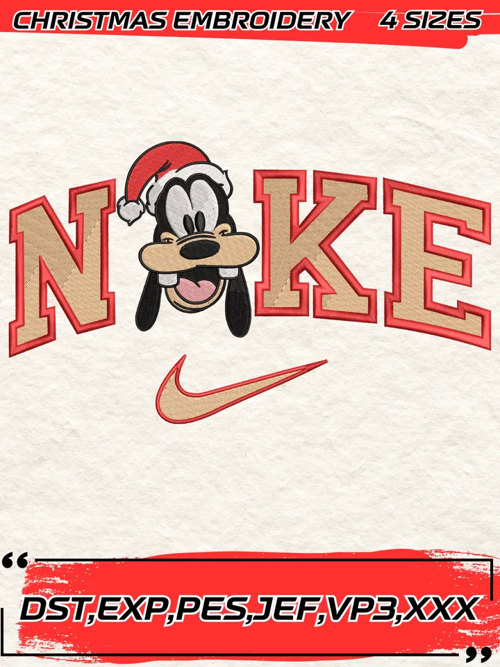 Swoosh Goofy Santa Hat Christmas Embroidery Design,Christmas Embroidery Design,4 Sizes,Digital Download