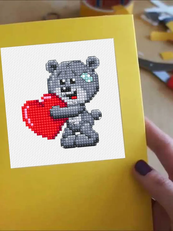 Small Valentine cross stitch pattern download PDF Cute bear cross stitch, Mini cross stitch chart, Easy beginner embroidery PDF #V19