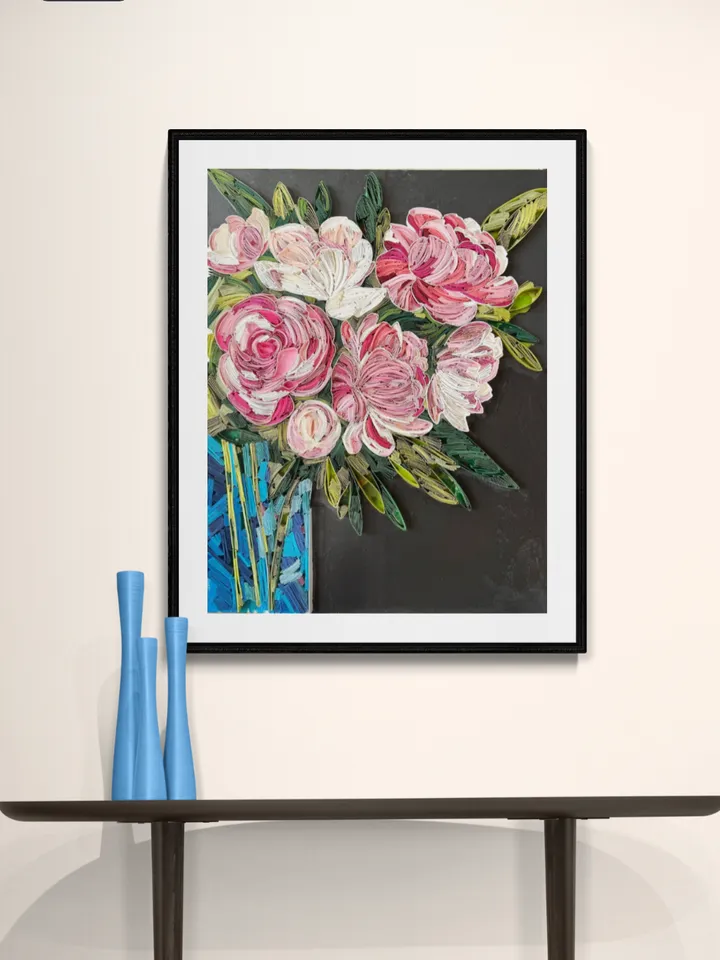 Original quilled wall art Paper painting Bouquet with peonies | Quilling Art