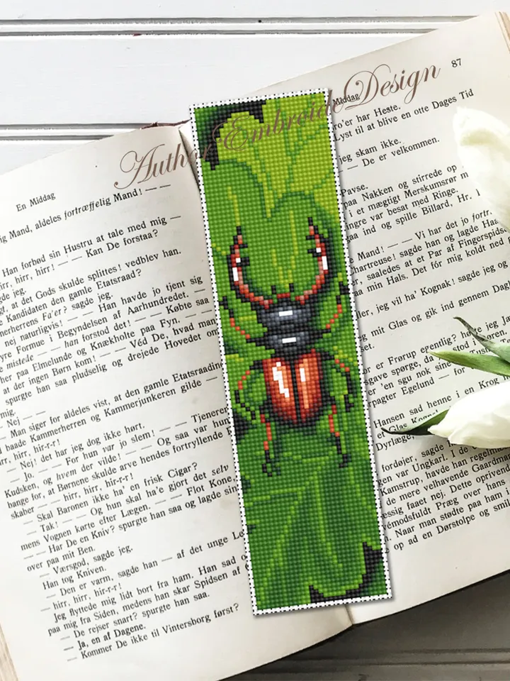 Beetle bookmark set cross stitch pattern PDF download Small Bug cross stitch chart, Bookmark pattern digital PDF, Stag beetle, Ladybug #B285