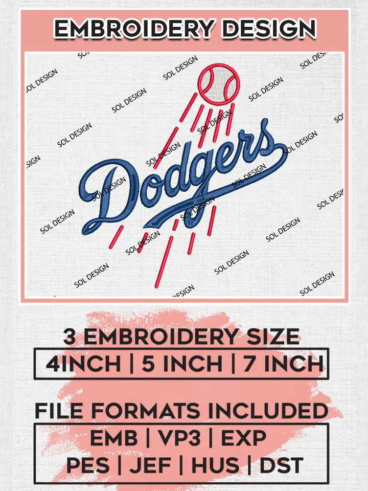 Los Angeles Dodgers Logo Embroidery Designs, MLB Los Angeles Dodgers Embroidery Design, MLB Embroidery Design Files, MLB Logo, 3 sizes, Machine embroidery Files, Digital Download