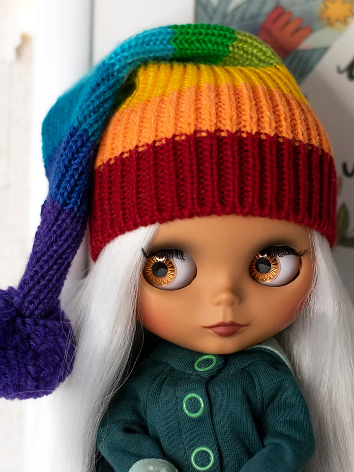Rainbow striped hat for Blythe doll, Pullip doll, Icy doll for Saint Patrick's day, elf hat for dolls