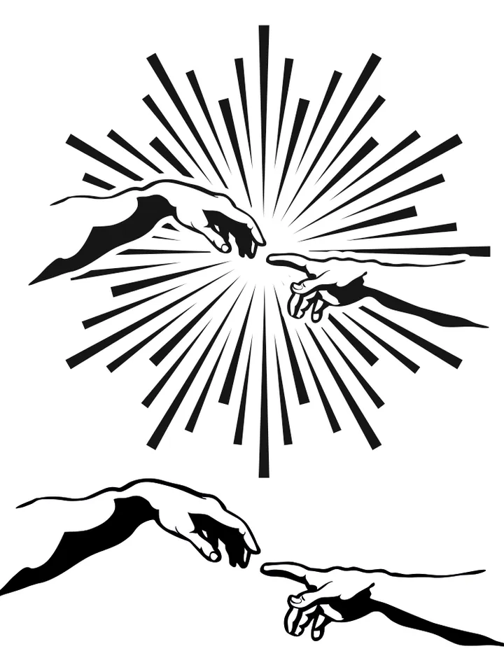 Creation of Adam Svg, Hands of god and Adam svg, png, dxf, eps, cdr file, Hands Svg