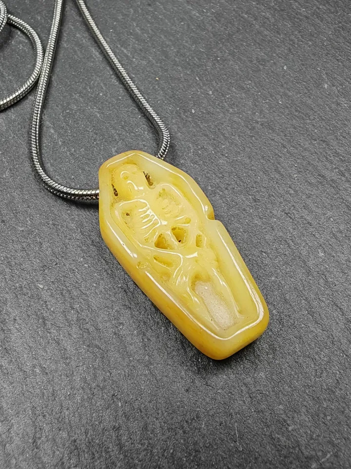 Authentic Yak Bone Carved Skeleton Pendant,Protective Charm,Gandhanra Old Tibetan Amulet,Spiritual Necklace,32mm × 15mm