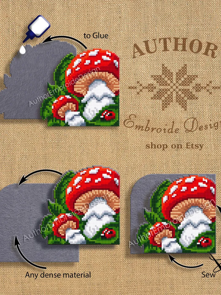 Mushroom Corner bookmark cross stitch pattern PDF download Amanita mushroom cross stitch chart, Mushroom bookmark pattern digital PDF #B399