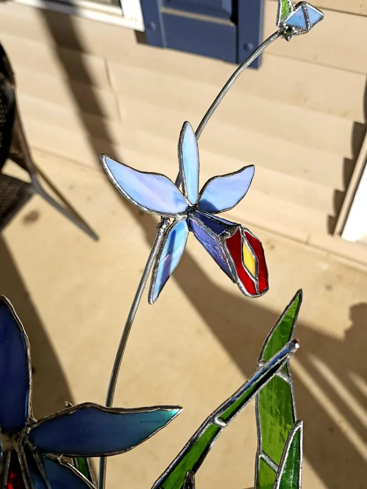 Stained-Glass Orchid Mounted on Wood Oncidium Cattleya Laelia Type Orchid in Bloom Blue Orchid Stained Glass Wall Art for Rare Orchid Lover