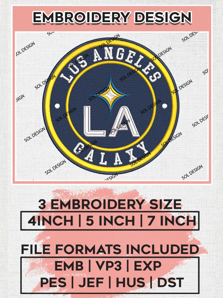 LA Galaxy Soccer Team Logo Embroidery Design, MLS LA Galaxy Logo Embroidery Files, Soccer Team Machine Embroidery, Machine Embroidery Design
