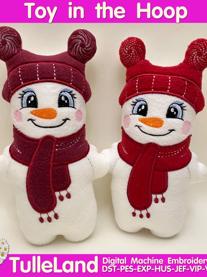 In The Hoop Machine Embroidery design Cute Christmas Snowman toy soft stuffed ITH Pattern.