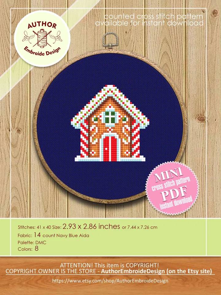 Set Gingerbread house cross stitch pattern PDF download Small cross stitch for beginners, Christmas pattern digital PDF, Happy New Year #N95