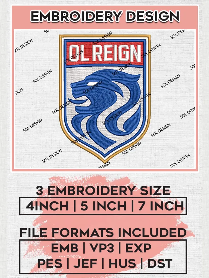 NWSL OL Reign Logo Embroidery Designs, NWSL OL Reign Machine Embroidery Design, Football Team Logo Embroidery Files, NWSL Team, 3 sizes, Machine embroidery Files, Digital Download