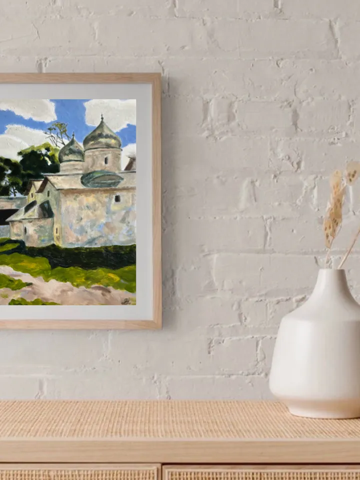 Landscape with a church hand painted original oil painting wall art 6x9 inches