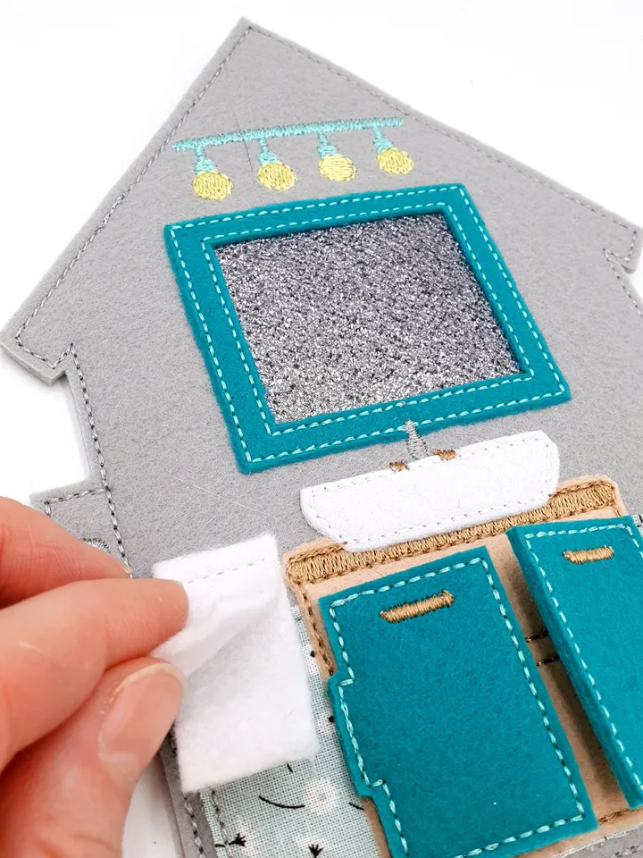 ITH Dollhouse Sink Page Embroidery Design, Felt Quiet Book Handwash Vanity Pattern, 5x7 Hoop Digital File