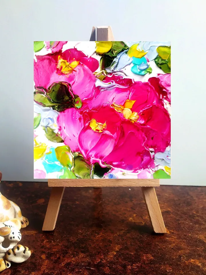 Peony Painting Floral Original Art Impasto Oil Painting Flower Small Art by ArtProkopaloSv