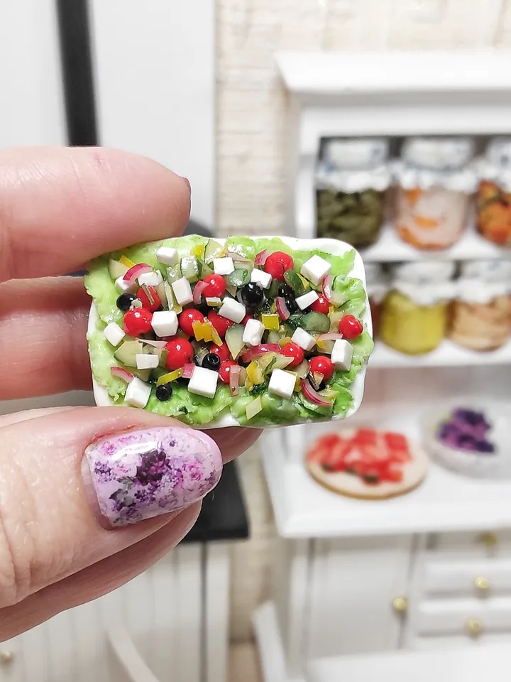 Realistic greek salad - realistic salad - doll food - 1 12 scale - miniature - dollhouse miniature - mini food