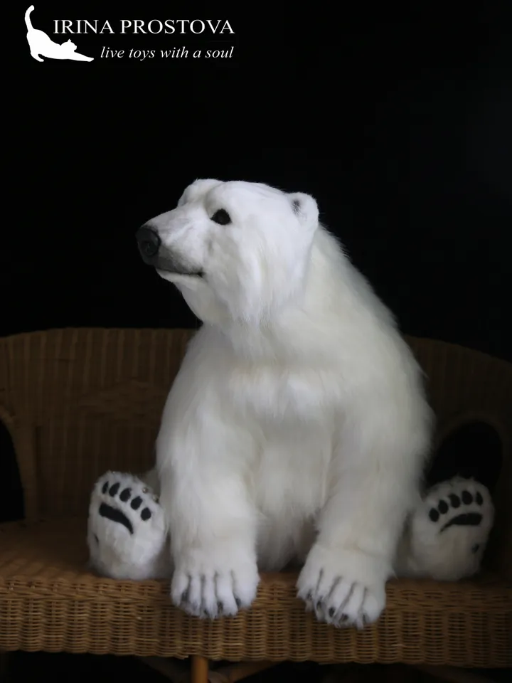 White bear Mike realistic plush animals. Ooak toy. Realistic polar bear stuffed toy