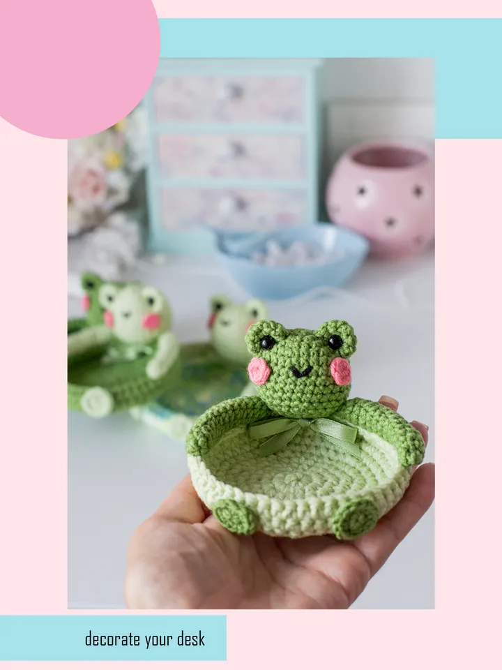 Crochet pattern amigurumi FROG coaster toy pattern PDF file in ENG for beginners