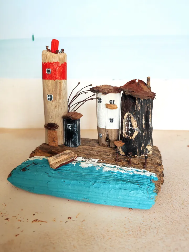 Driftwood Art Houses for Interior Town by the Sea