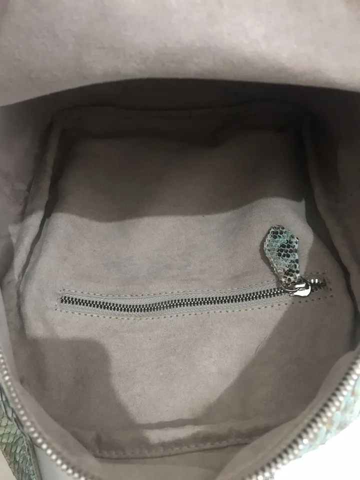 Genuine python skin blue backpack | designer women bags | exotic leather purse | trendy casual light blue snake backpack with pockets |