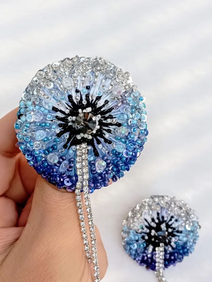 Beaded rhinestone dandelion set of brooches for women, flower brooch, dandelion pin, gift for her, coworker gift