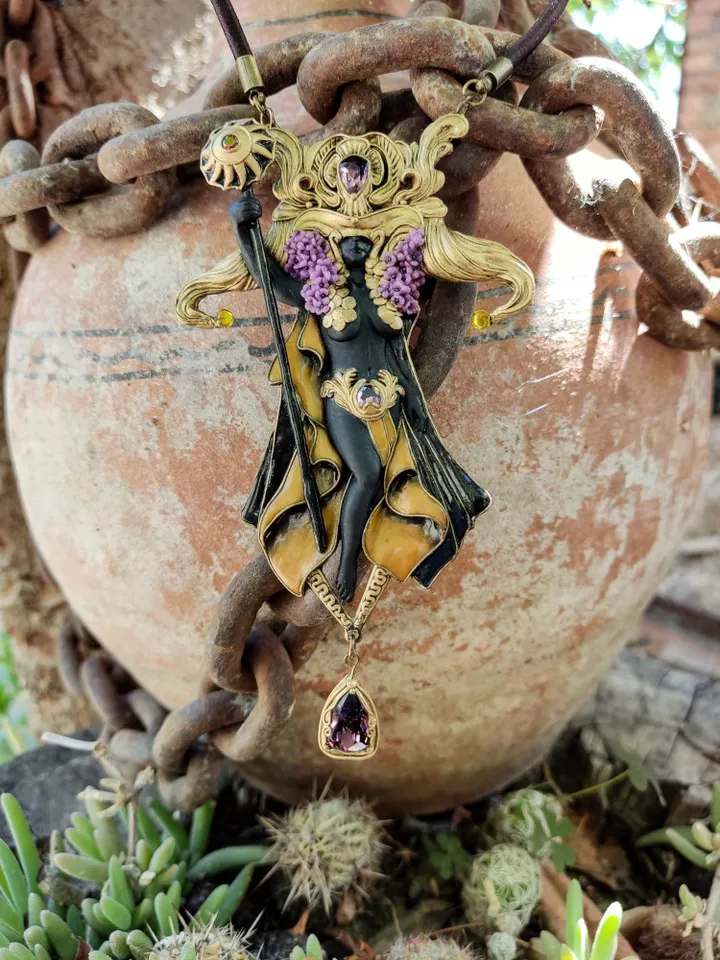 Sun Goddess Necklace, Sculpture Necklace, Unique Necklace, Collection Jewelry