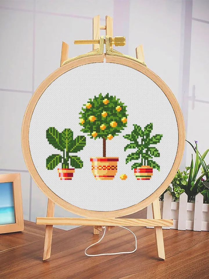 Home plants cross stitch pattern download PDF Potted plants cross stitch chart, Garden embroidery PDF, Small beginner stitch, Home decor #P7