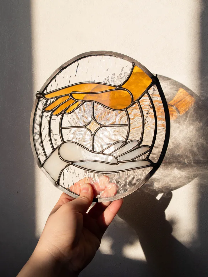 Stained glass window panel, Suncatcher, Glass home decor, Anniversary gift