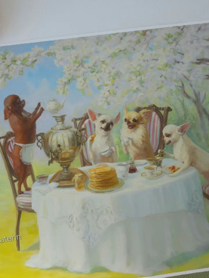 print of oil painting Chihuahua "In the garden in Spring"