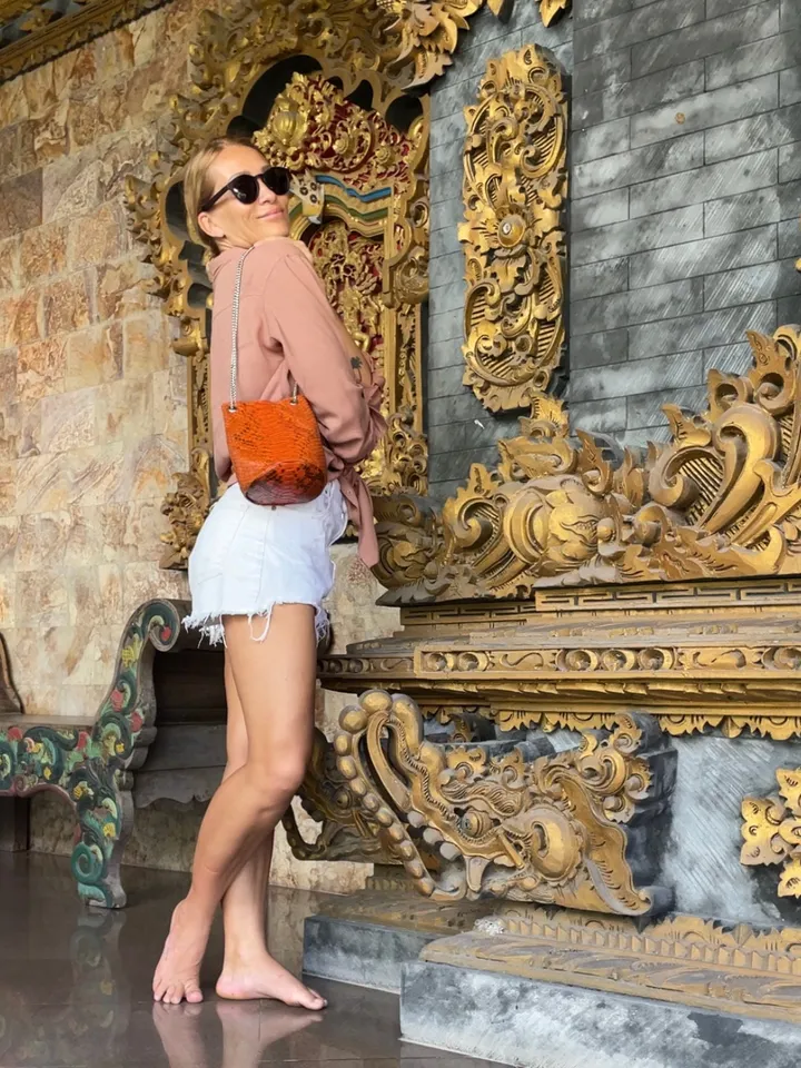 Genuine python skin bucket orange chain bag / designer women purse / bright soft bag / exotic leather bags free shipping | gift for her