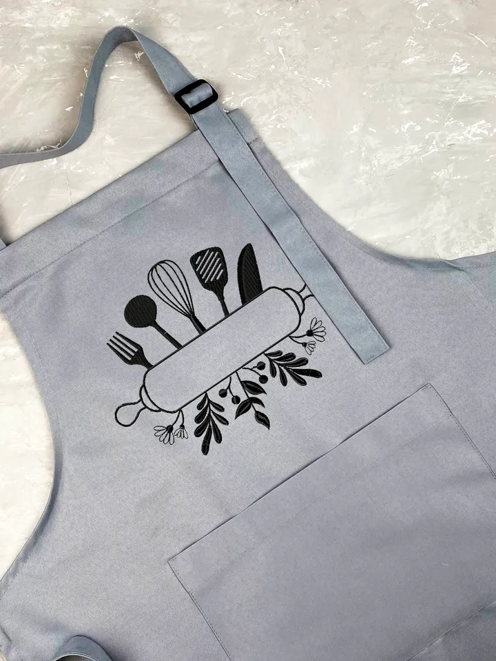 Kitchen utensils split frame machine embroidery design 3 sizes, Baking tools embroidery pattern, Cooking embroidery files, Apron design #R5