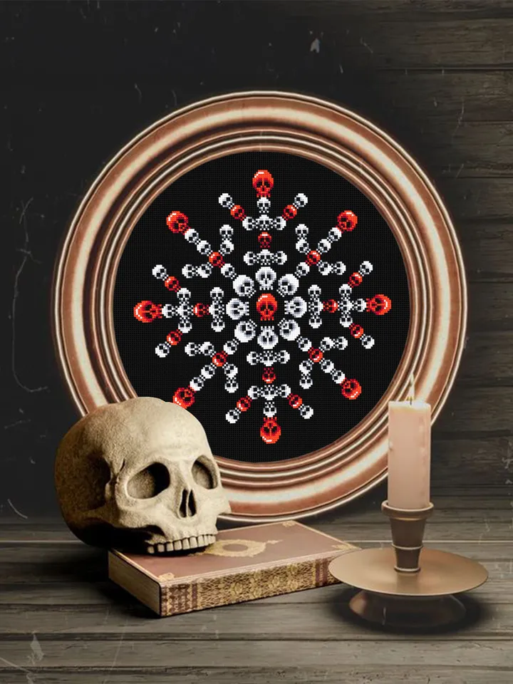 Skull snowflake cross stitch pattern download PDF Gothic Christmas cross stitch, Halloween embroidery, Cross stitch mandala Skull decor #N67