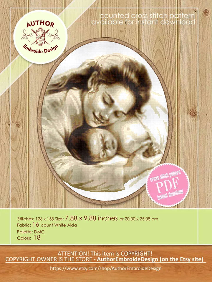 Mother and Baby cross stitch pattern PDF Mother's love cross stitch chart, Modern cross stitch Instant download PDF, Baby room decor #O7