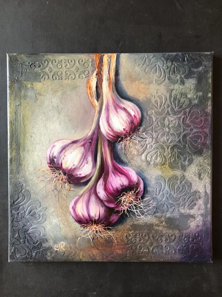 Garlic Original Painting Still life Oil Painting Vegetables Painting Food Wall Art Garlic