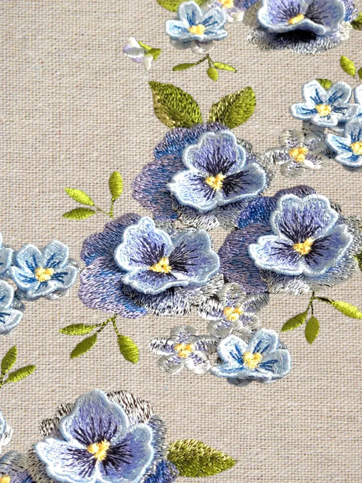 Pansies and Forget-me-nots 3D flowers set machine embroidery designs digital embroidery pattern home and clothing décor embroidery motif 3D