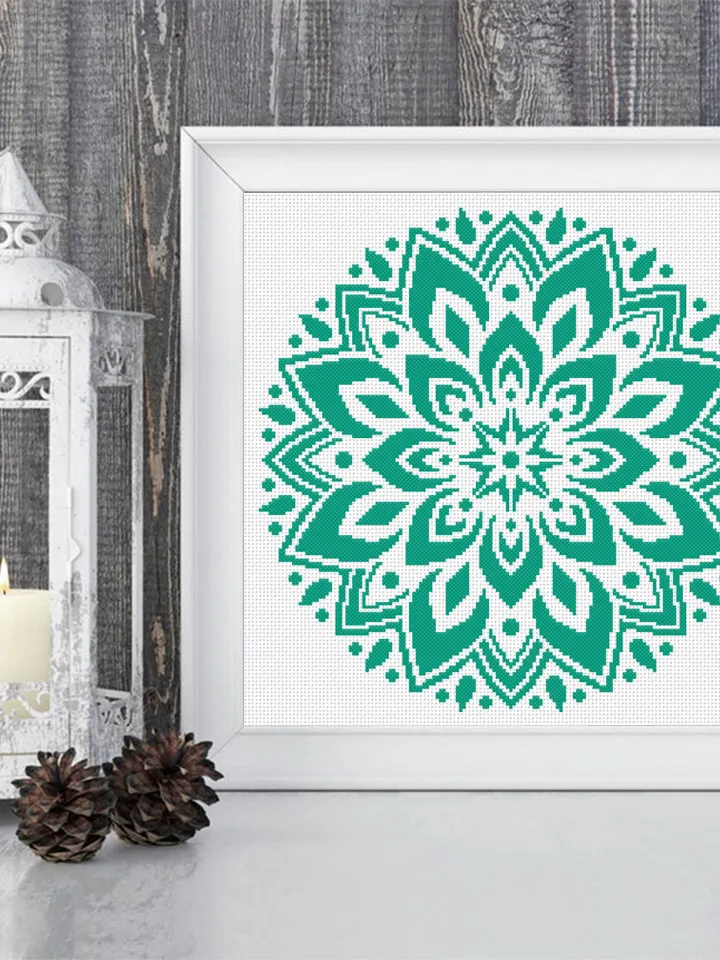 Mandala cross stitch pattern download PDF, Floral ornament cross stitch chart, Monochrome mandala pattern digital PDF, DIY Home decor #M126