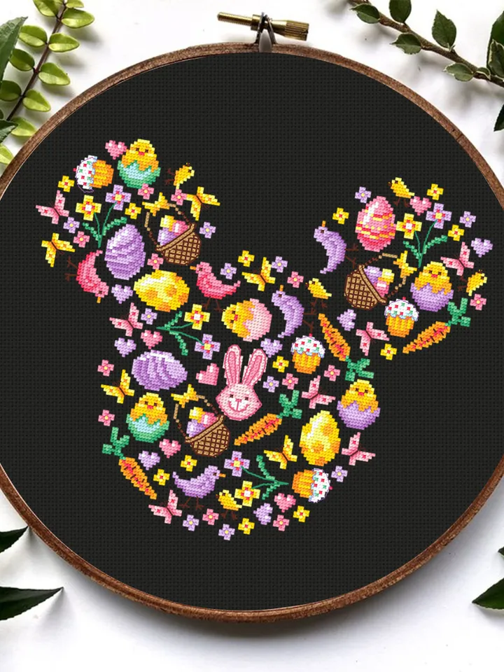 Easter sampler in mouse silhouette cross stitch pattern PDF download Happy Easter cross stitch chart, Mouse head pattern digital PDF #T26