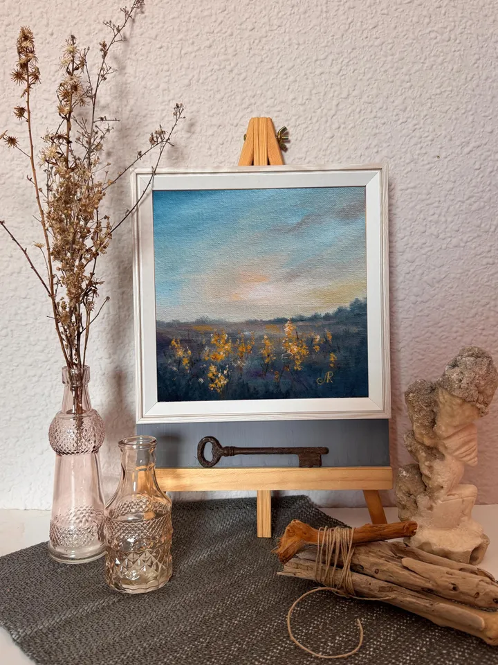 Field Oil Painting Meadow Wall Art Sunset Original Painting