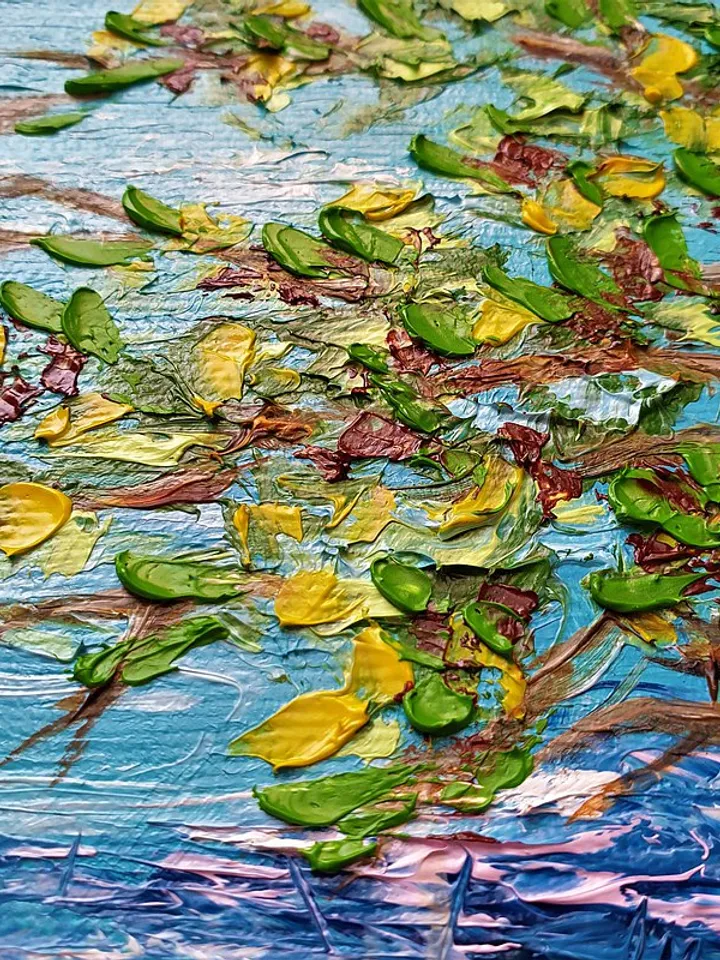 Seascape Painting Tree Original Art Landscape Artwork Beach Oil Painting Canvas