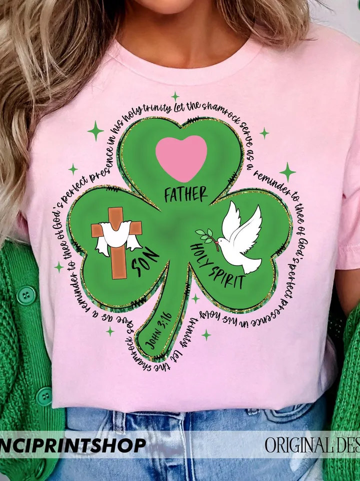 Shamrock Holy Trinity - St. Patrick's Day Bible Verse Cards, Father, Son & Holy Spirit 3 Leaf Clover, Christian St. Patrick's PNG, Regilious