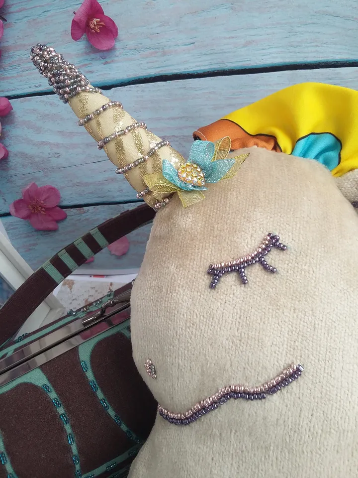 Unicorn pillow yellow,magical fairy horse with a white mane,sleeping unicorn puppy,unicorn head,favorite horse,textiles for girls,travel
