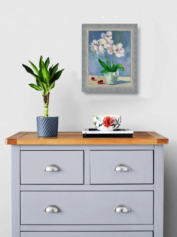 White Orchid Painting, Floral Wall Art, Original Flower Oil Painting