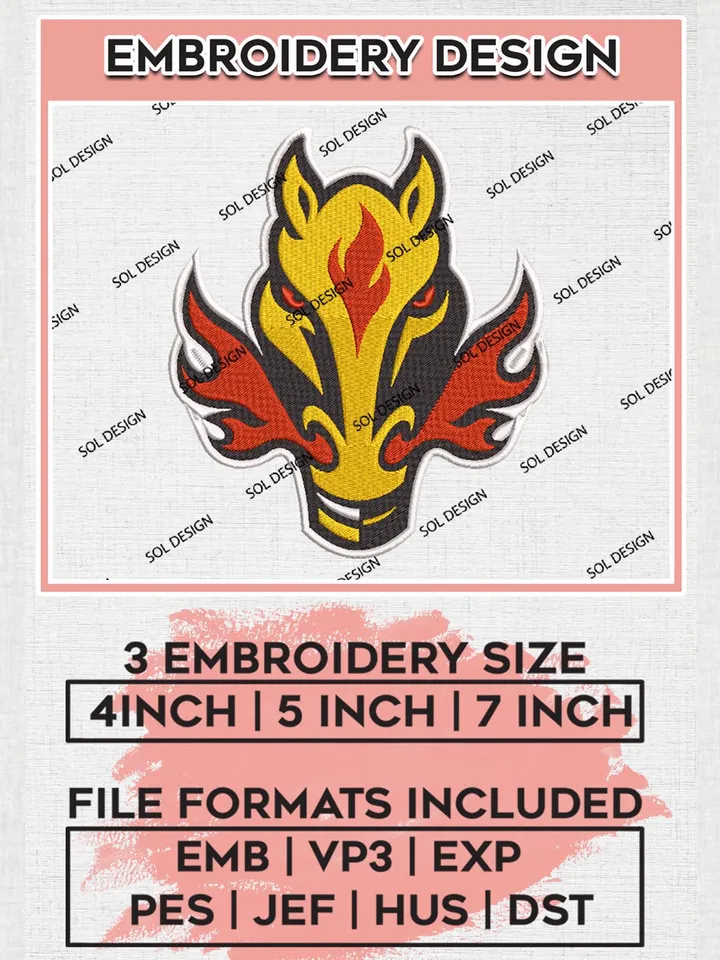Calgary Flames Head Mascot Logo Embroidery Designs, NHL Calgary Flames Logo Embroidery, NHL Flames Embroidery Designs, NHL Machine Embroidery Designs, Digital Download