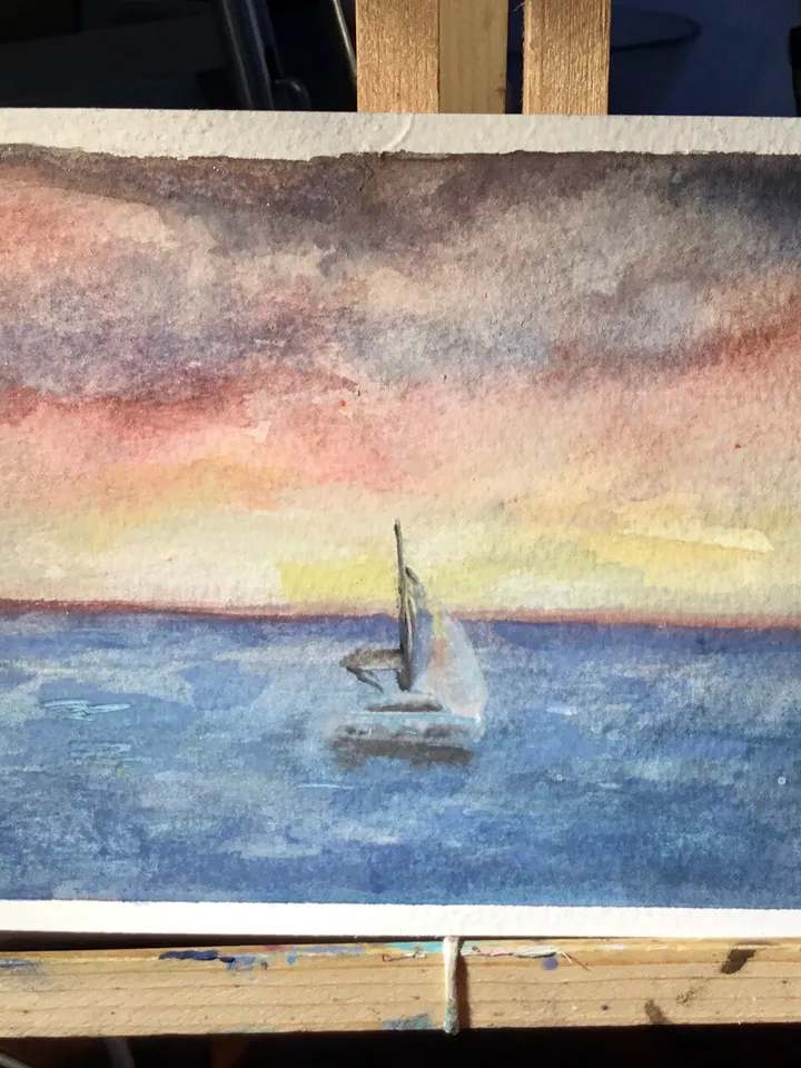 Set of 2 original watercolor seascapes, watercolour wall art,ocean,boat,sunset,rocks painting,Canarian Islands wall art,unique gifts.