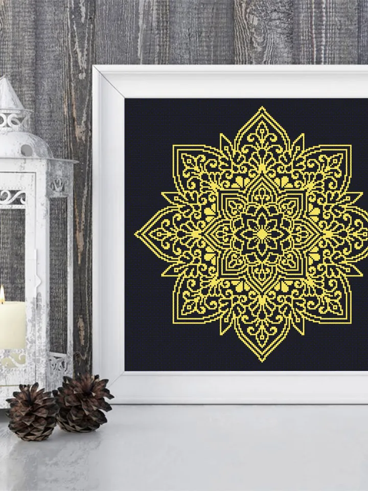 Flower mandala cross stitch pattern download PDF Easy mandala digital PDF Monochrome cross stitch Modern beginner stitch Home decor #M178