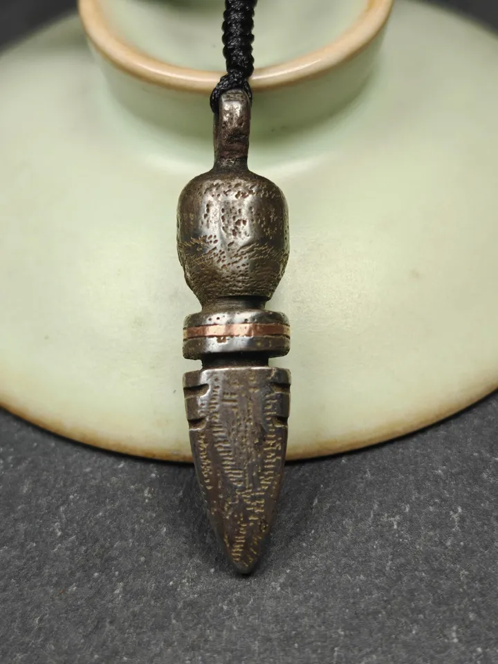Gandhanra Handmade Skull Phurba Amulet,Kila - Dorje Phurba,Tibetan Budhist Ritual Implement Pendant,Made of Cold Iron,44mm