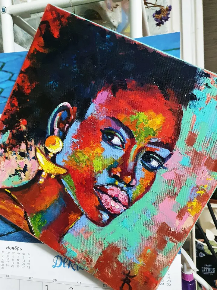 African woman oil painting