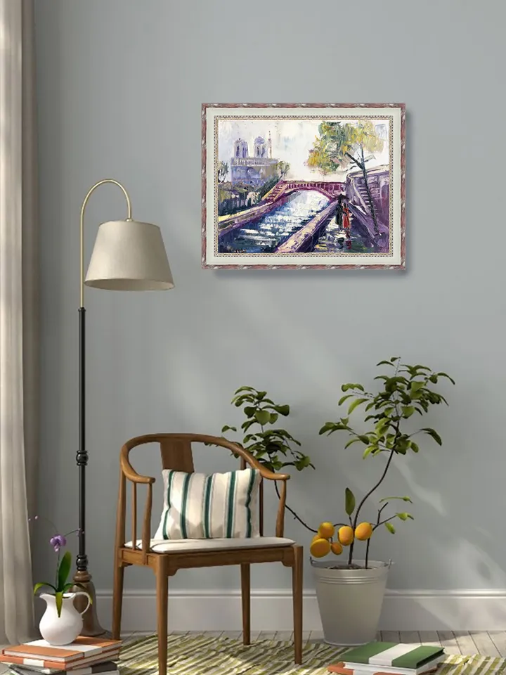 Paris painting, Original oil painting on canvas, Notre Dame Paris cityscape wall art